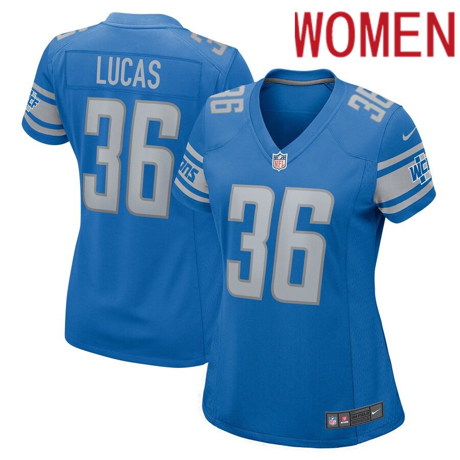 Women Detroit Lions 36 Chase Lucas Nike Blue Player Game NFL Jersey